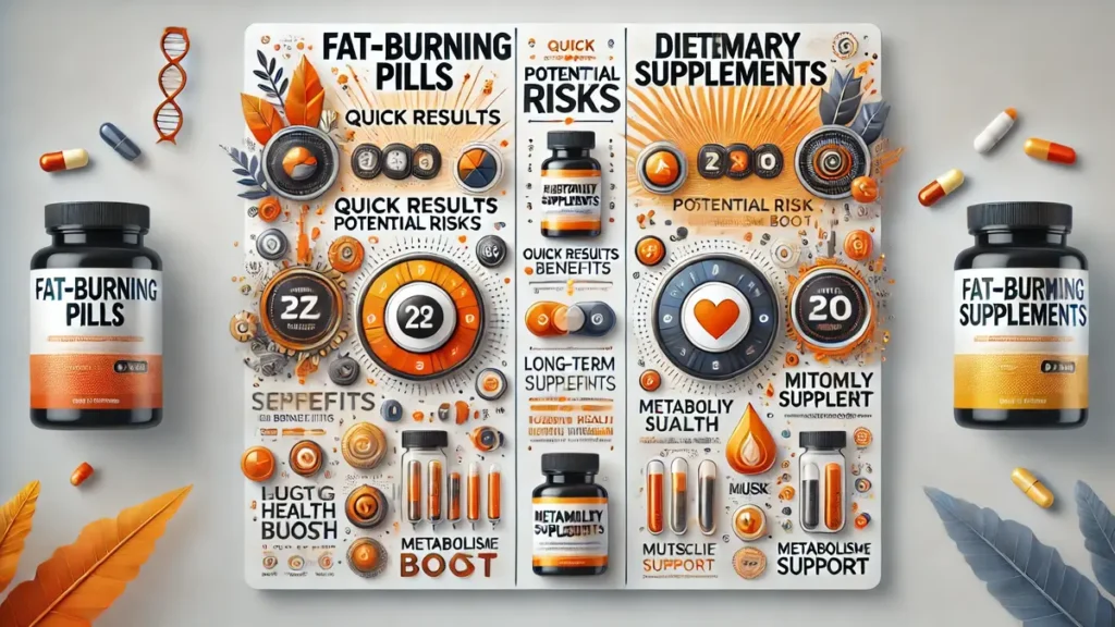 Comparison image of fat burning pills vs supplements, highlighting their effectiveness, benefits, and differences for weight loss