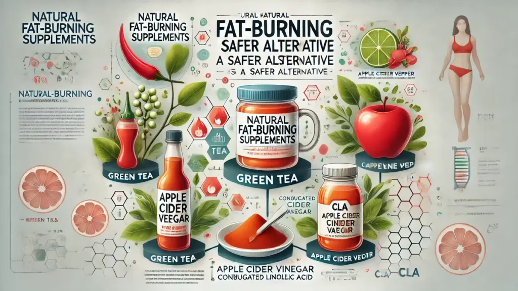 Infographic illustrating natural fat-burning supplements as a safer alternative, featuring key ingredients and benefits