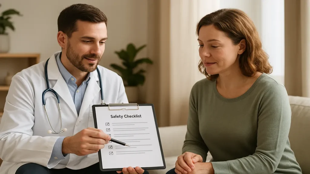 Doctor discussing safety aspects of metabolic therapy with patient
