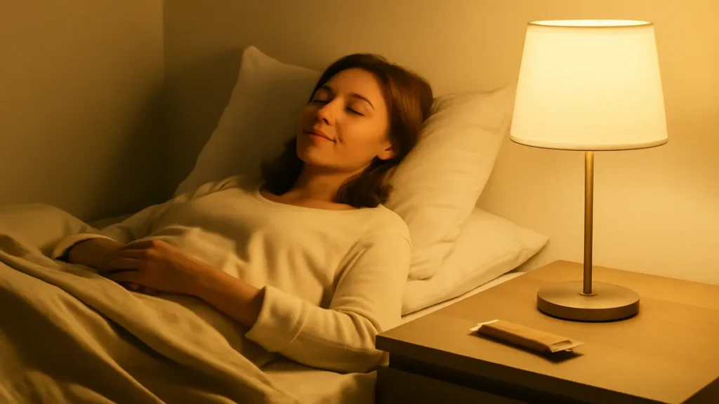 Resting person with protein snack on nightstand to support weight gain routine