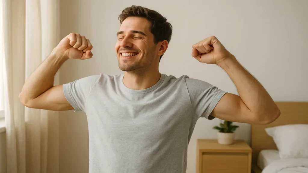 Energized person starting the day after using adaptogens for stress and metabolism