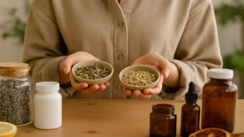 Person choosing the right adaptogen based on personal health goals