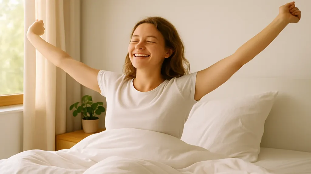 Person waking up feeling fresh and confident with no morning breath