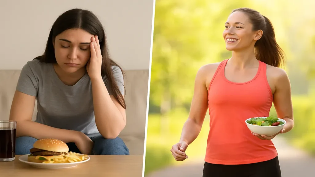 Visual comparison between low and high metabolism influenced by mitochondrial health