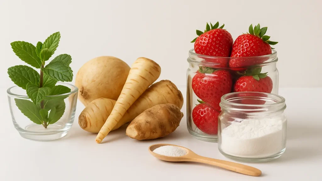 natural ingredients used in oral probiotic like mint, berries, and inulin
